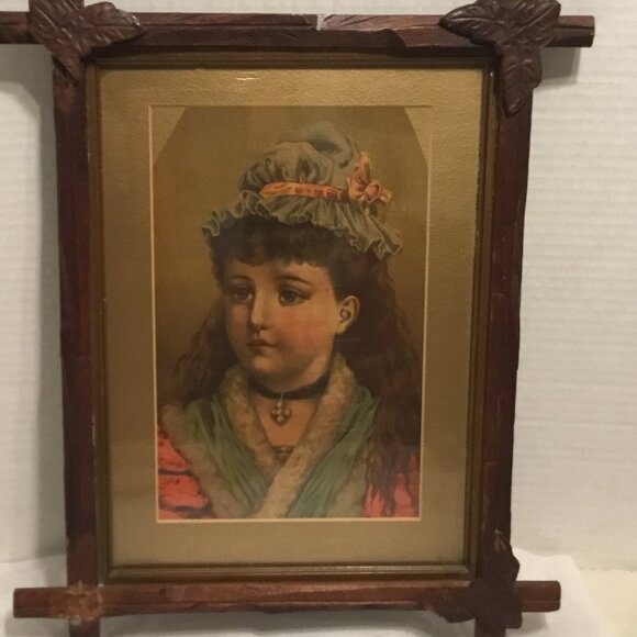 Gorgeous antique framed picture of little girl - tramp or prison art frame - Picture 9 of 9